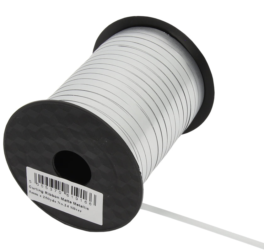 Poly Curling Ribbon Matte Metallic 5mm x 250yds Silver