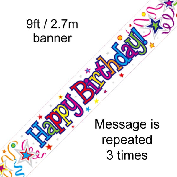 9ft Happy Birthday Ribbons and Stars Banner