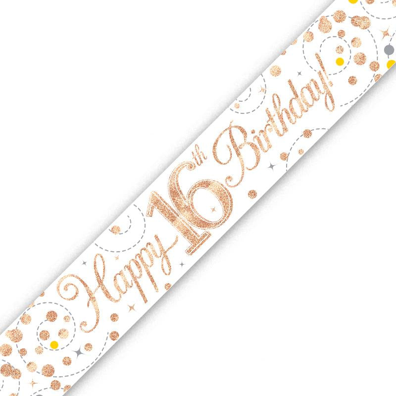9ft Banner - Rose Gold Sparkling Fizz Happy 16th Birthday