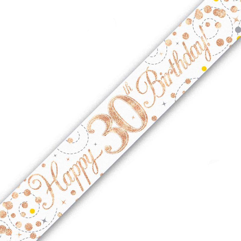 Holographic birthday banner with 'Happy 30th Birthday' text on a white background