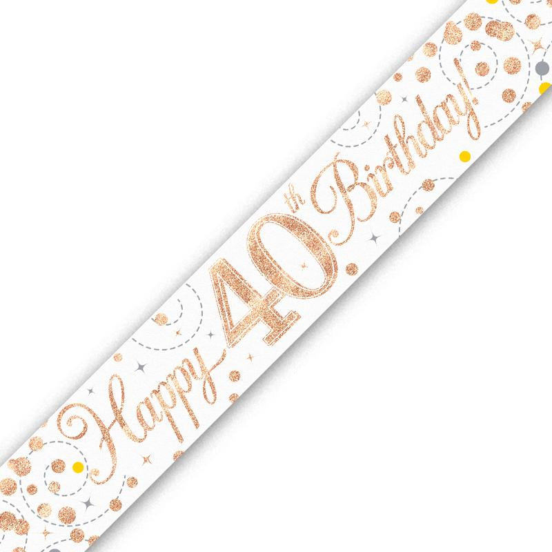 9ft Banner - Rose Gold Sparkling Fizz Happy 40th Birthday