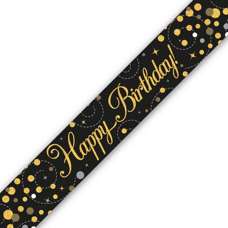 9ft Banner - Black & Gold Sparkling Fizz Happy Birthday