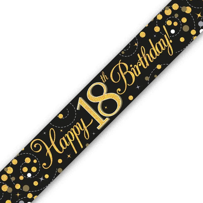 9ft Banner - Black & Gold Sparkling Fizz Happy 18th Birthday