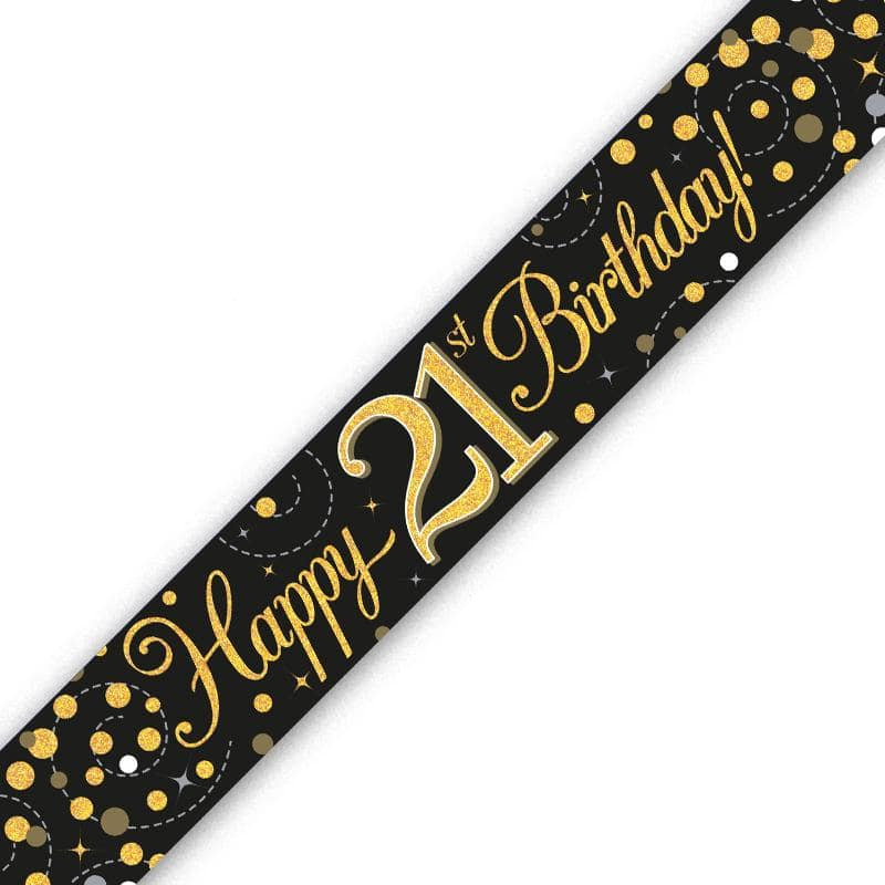 9ft Banner - Black & Gold Sparkling Fizz Happy 21st Birthday