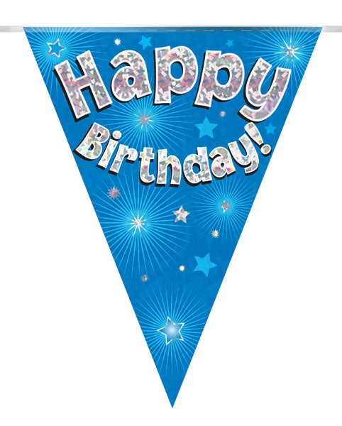 Happy Birthday Blue Holographic Party Bunting 11 Flag