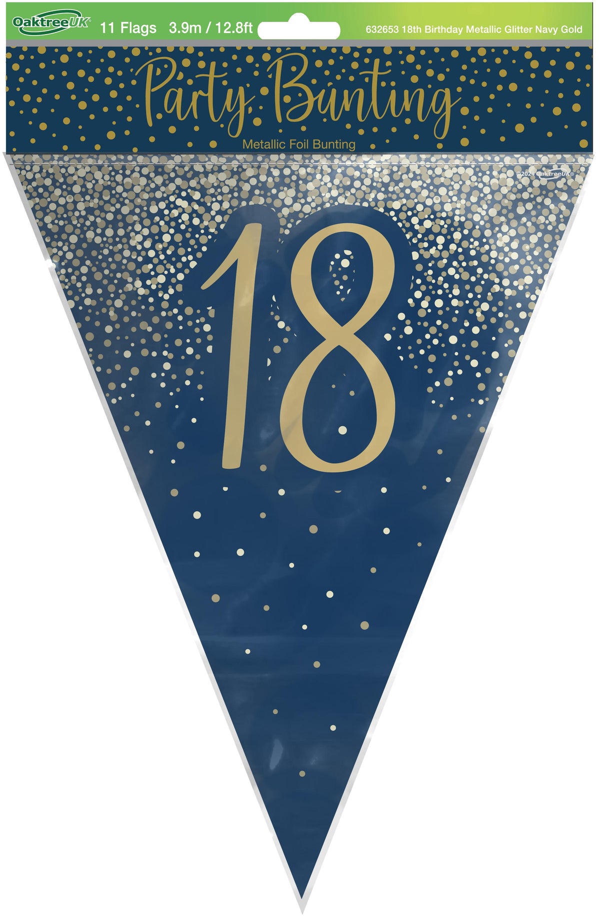 Party Bunting 18th Birthday Metallic Glitter Navy Gold