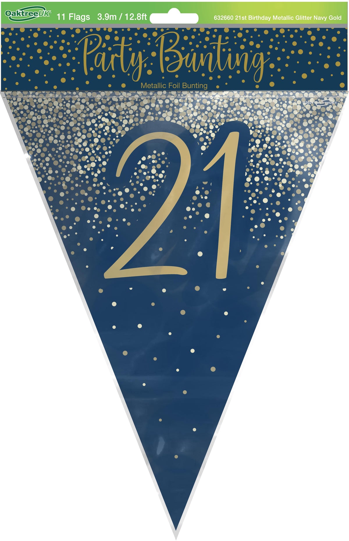 Party Bunting 21st Birthday Metallic Glitter Navy Gold