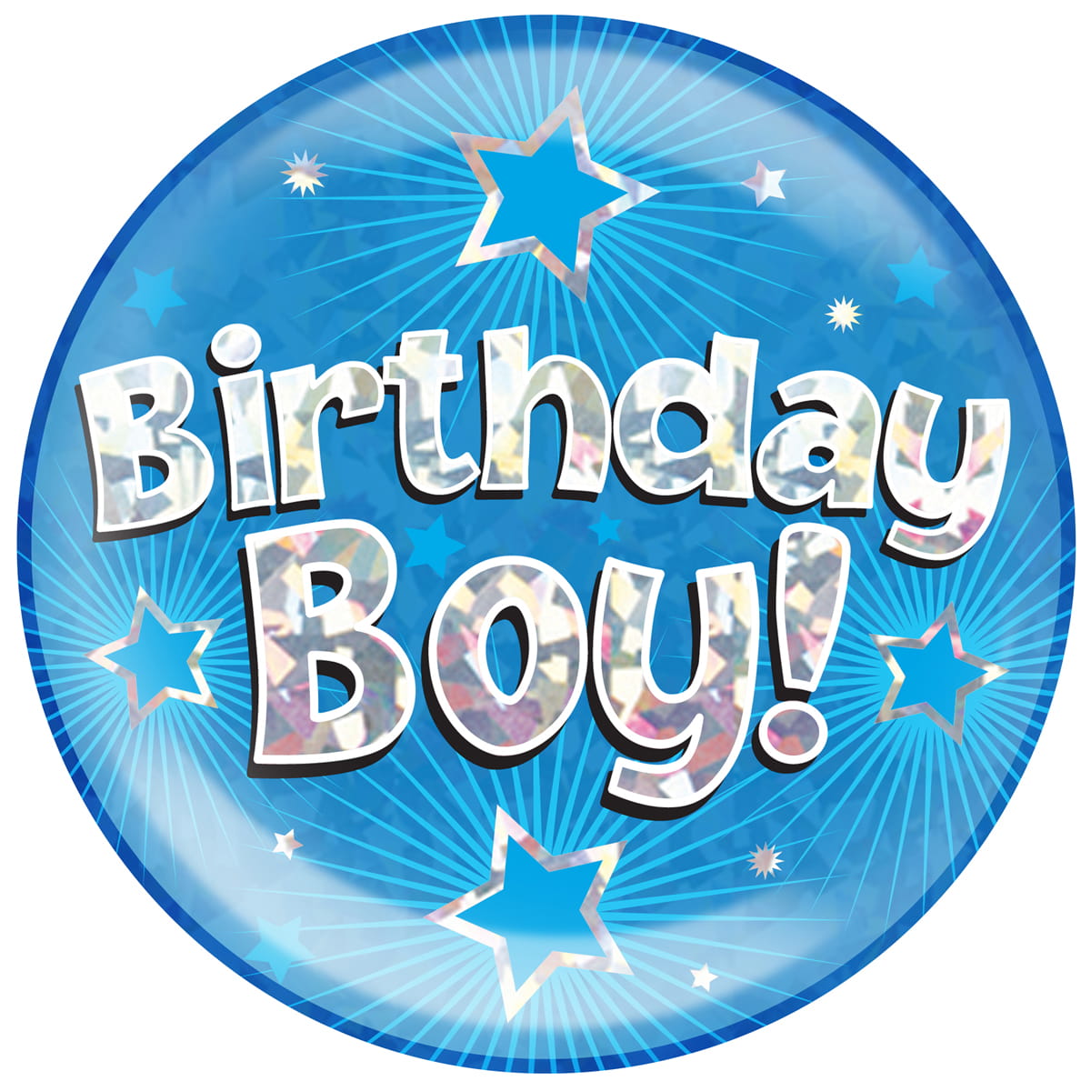 Jumbo Blue Holographic Badge - Birthday Boy