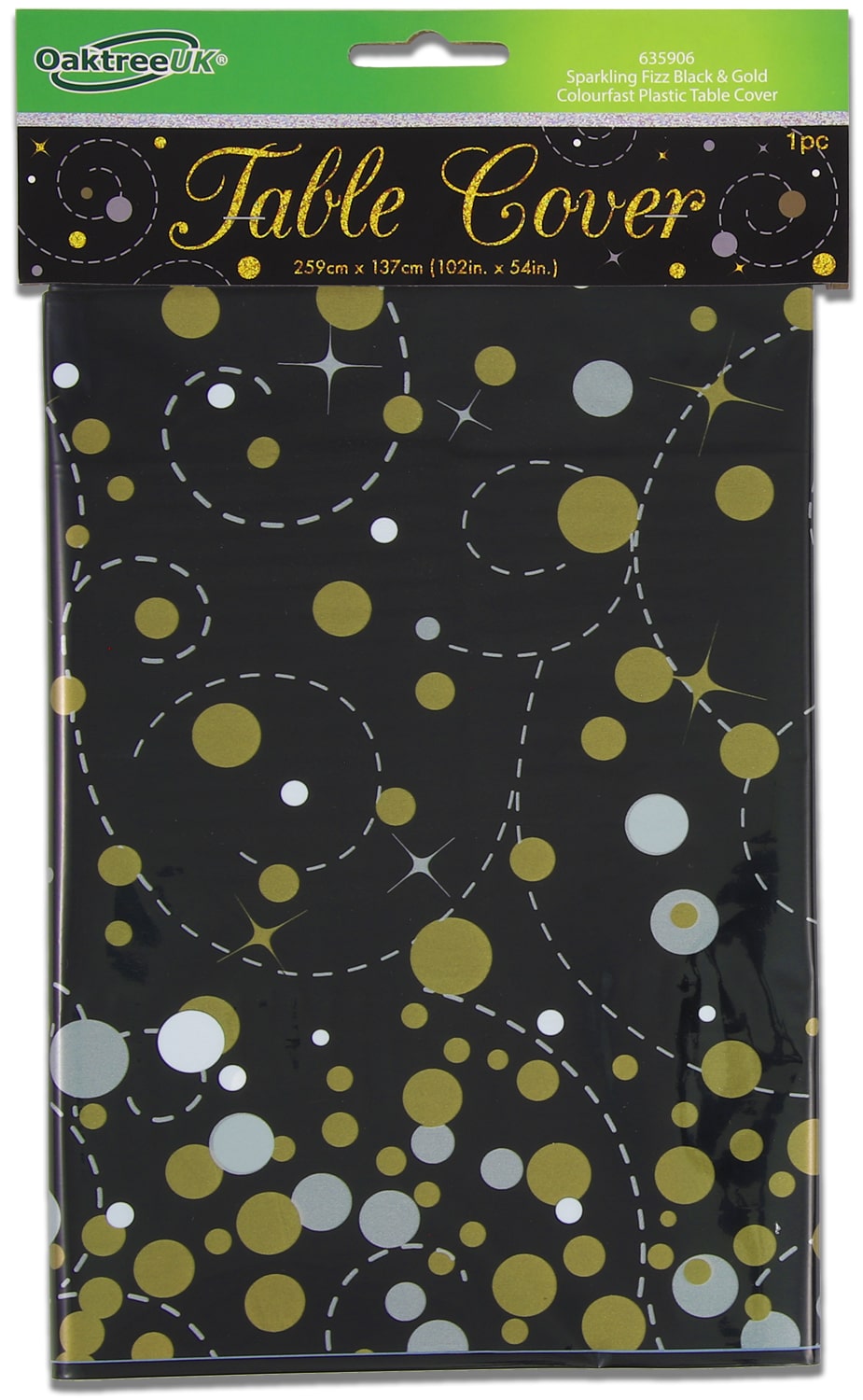 Sparkling Fizz Black & Gold Plastic Table Cover - Each