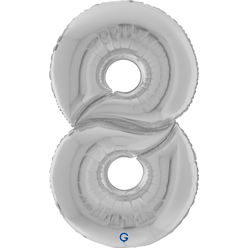 Silver Number 8 GIANT Foil Balloon 64"