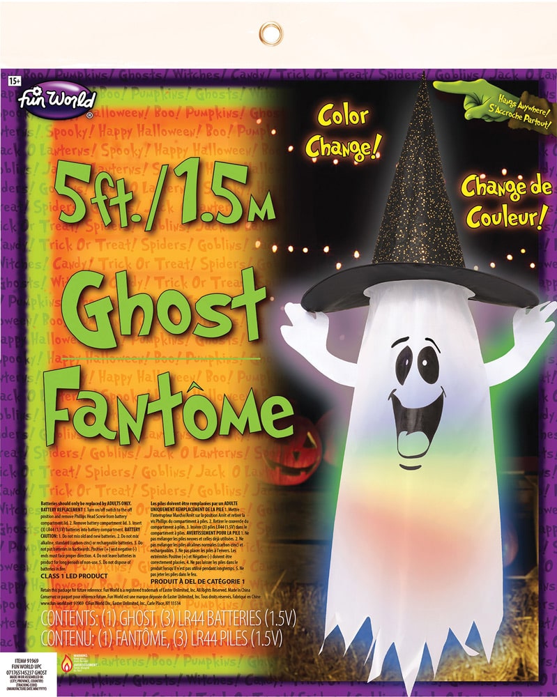 Light-up Hanging Ghost w/Witch Hat (1.5m)
