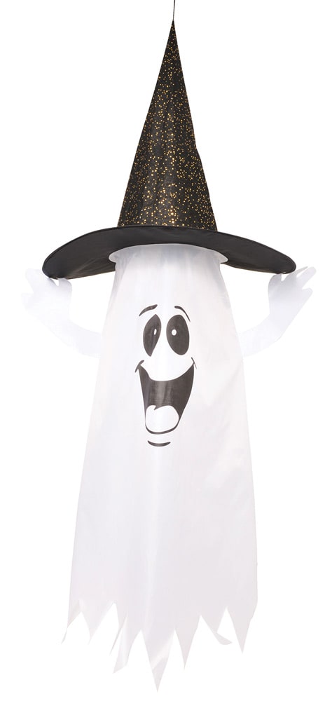 Light-up Hanging Ghost w/Witch Hat (1.5m)