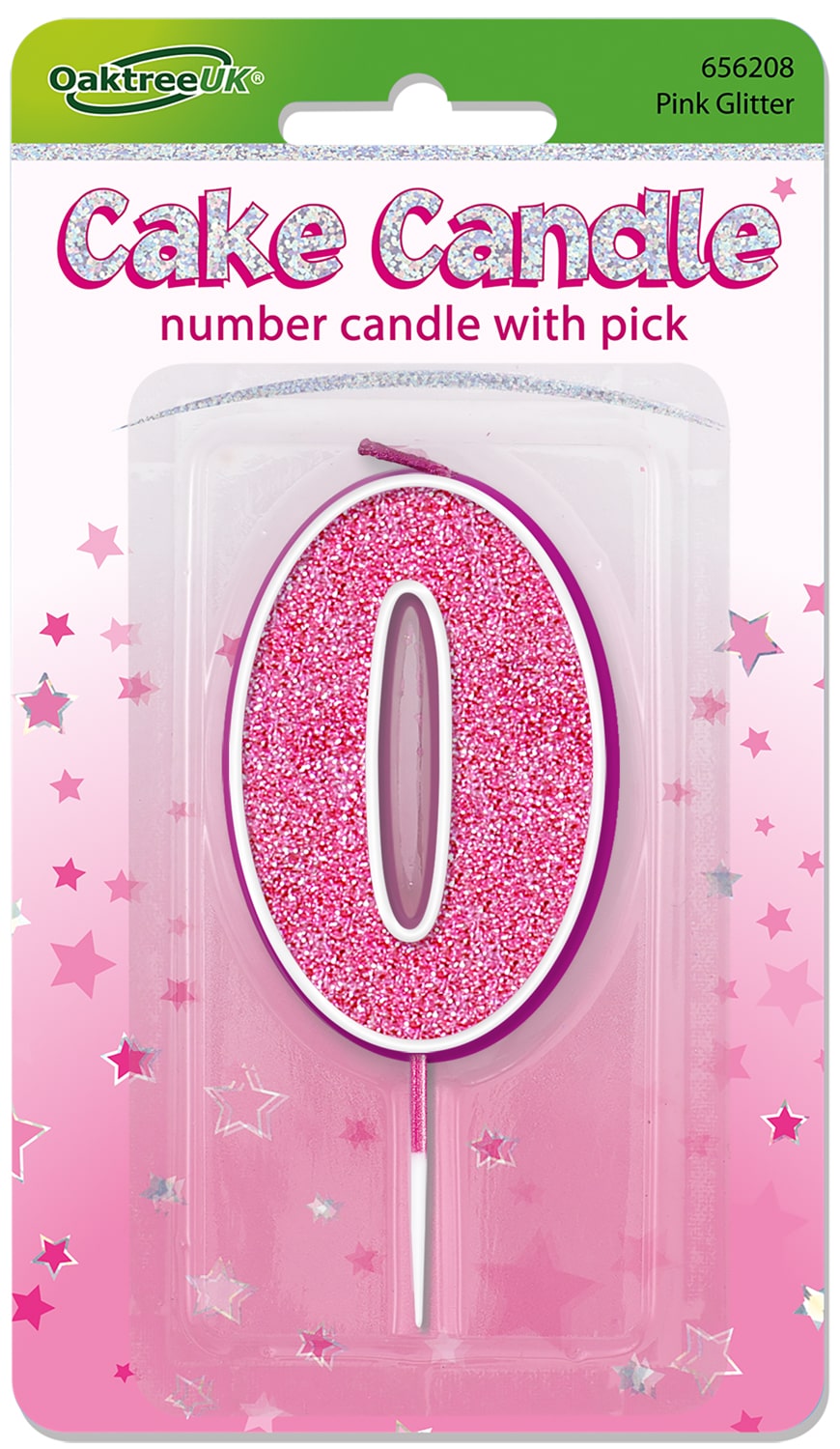 Glitter No.0 Candle 7.5cm Pink/Silver Glitter