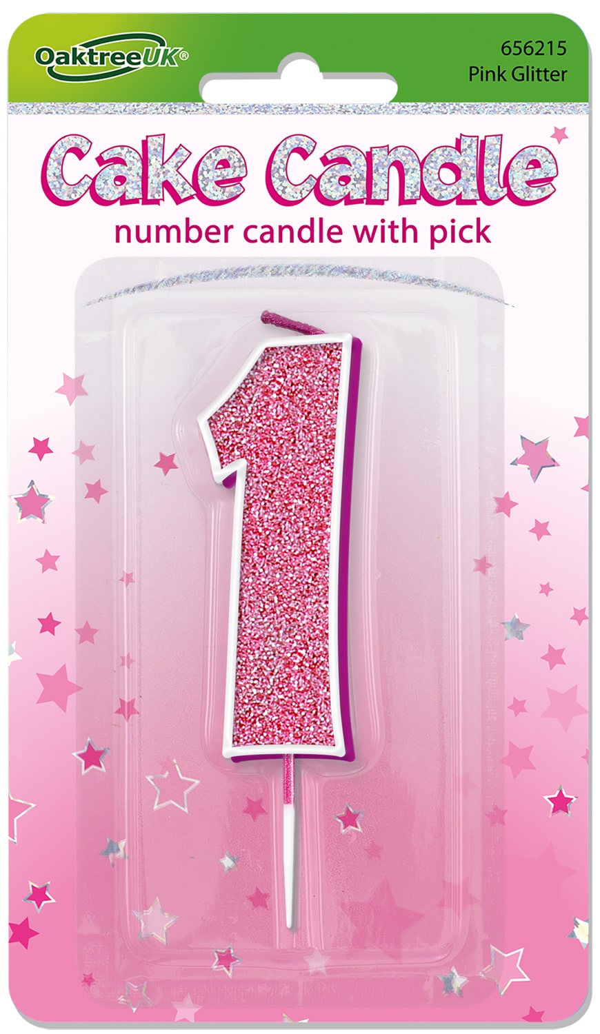 Glitter No.1 Candle 7.5cm Pink/Silver Glitter