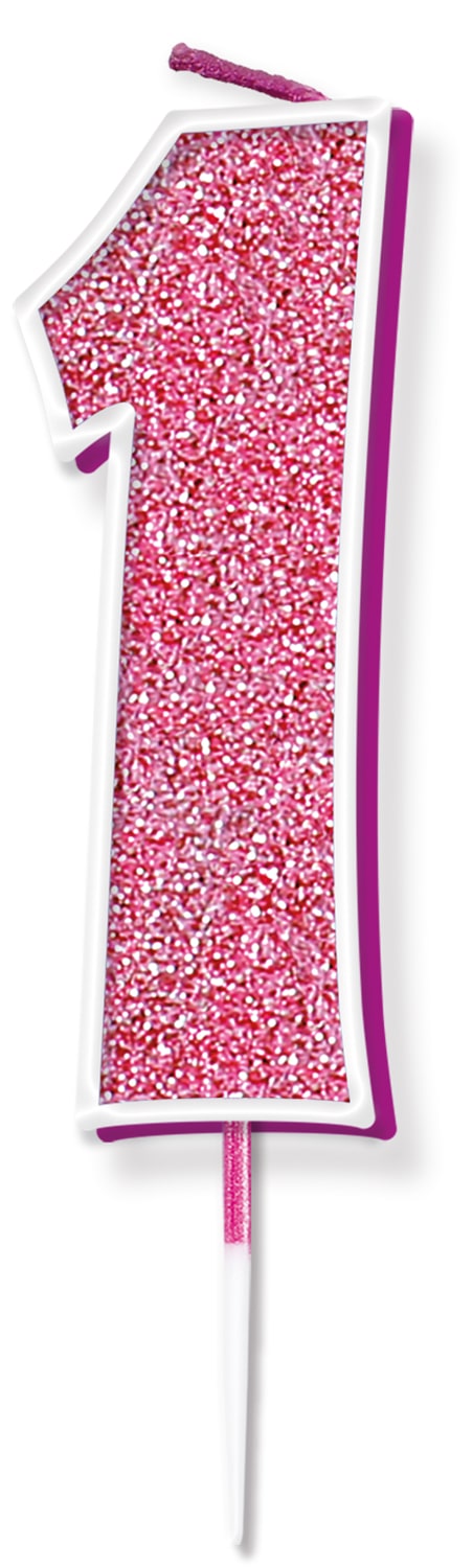 Glitter No.1 Candle 7.5cm Pink/Silver Glitter