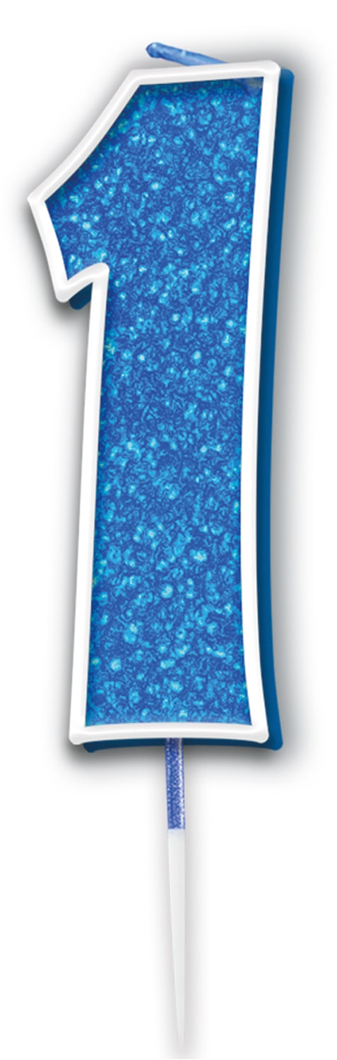 Glitter No.1 Candle 7.5cm Blue/Silver Glitter