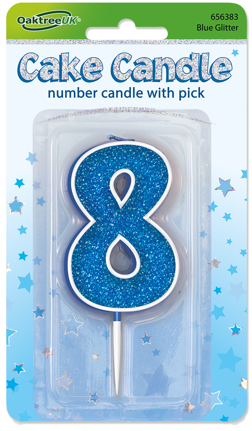 Glitter No8 Candle 7.5cm Blue/Silver Glitter