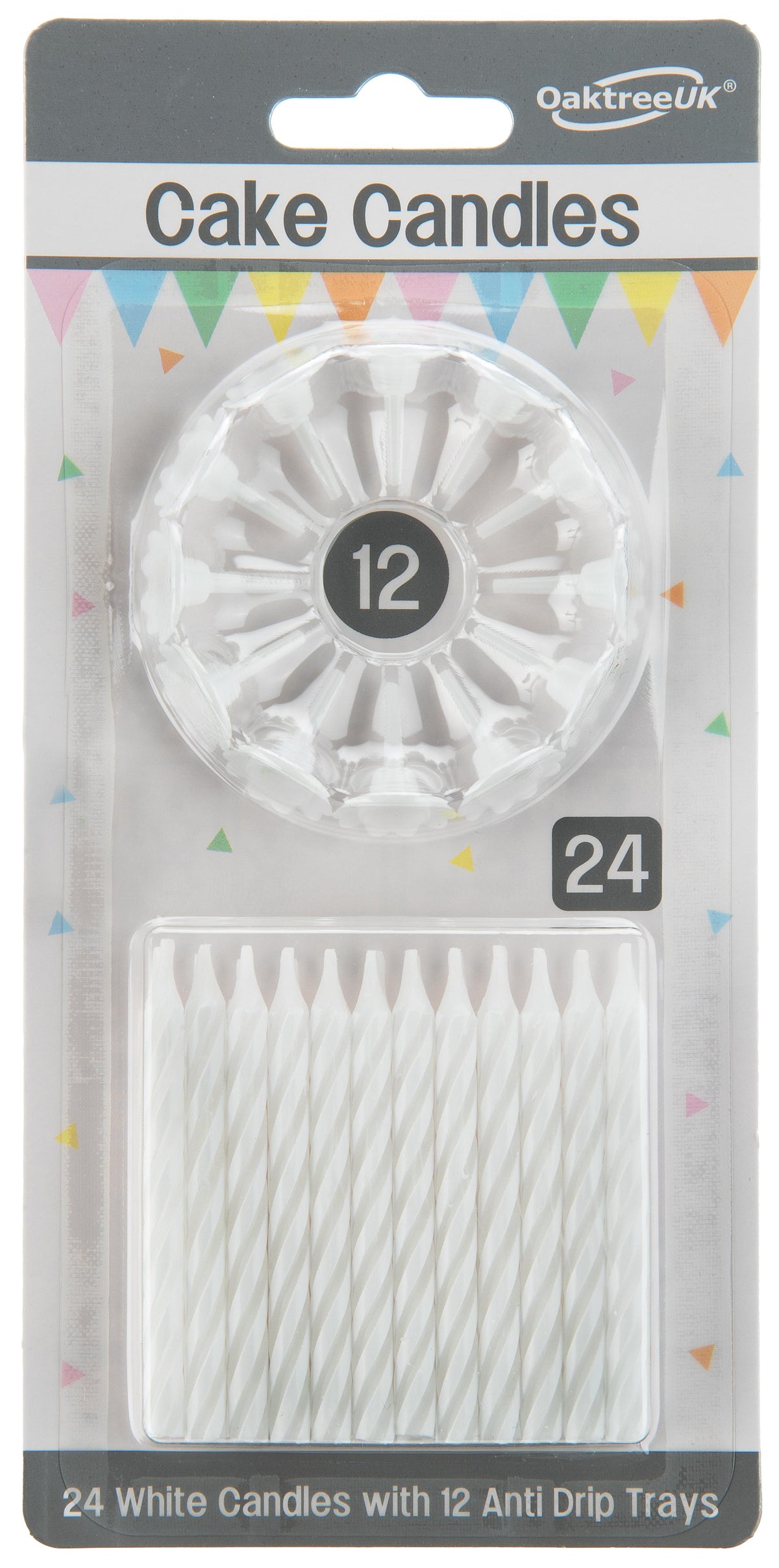 Spiral Cake Candles White 24 Candles and 12 Holders