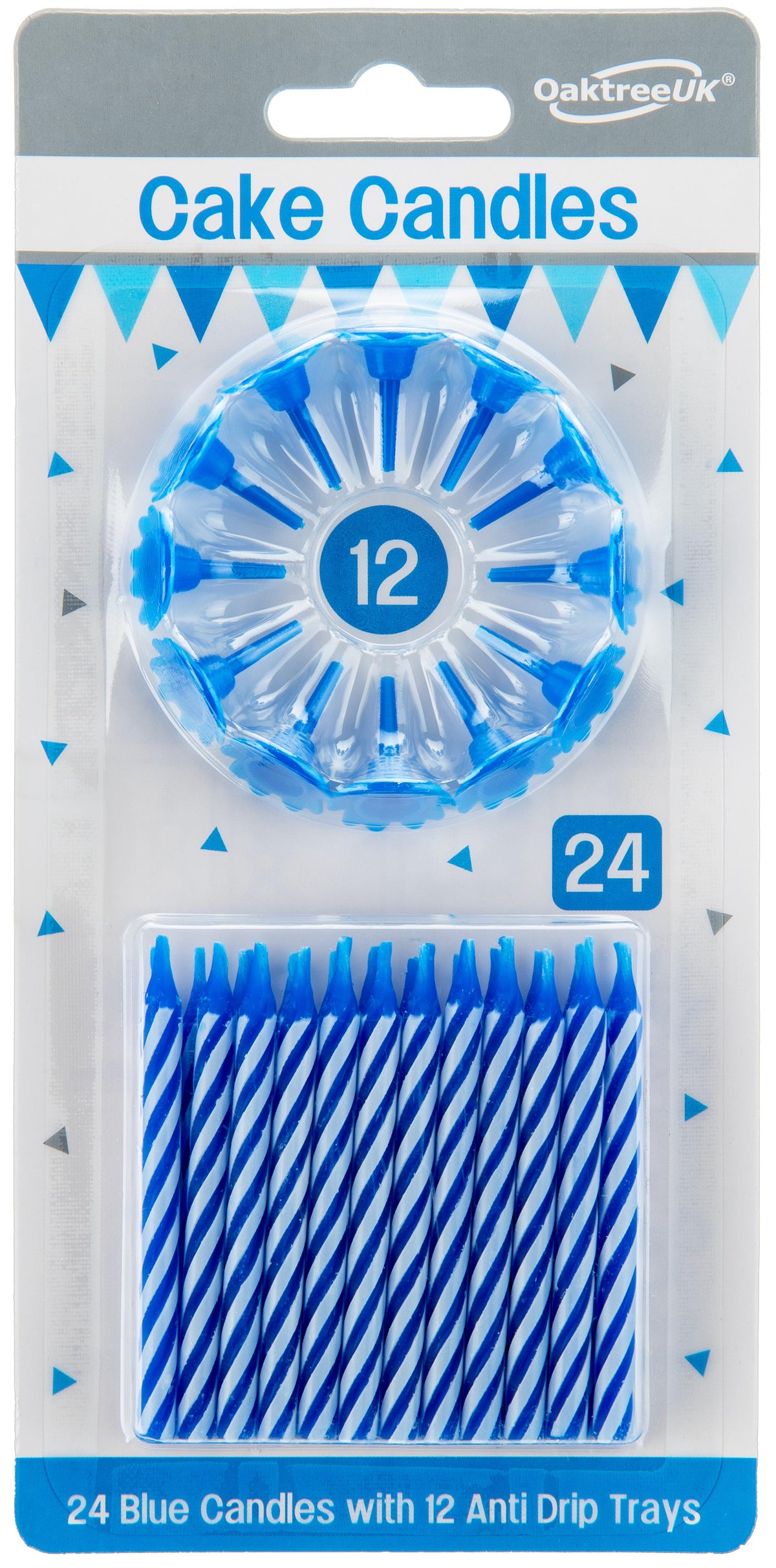 Spiral Cake Candles Blue 24 Candles and 12 Holders