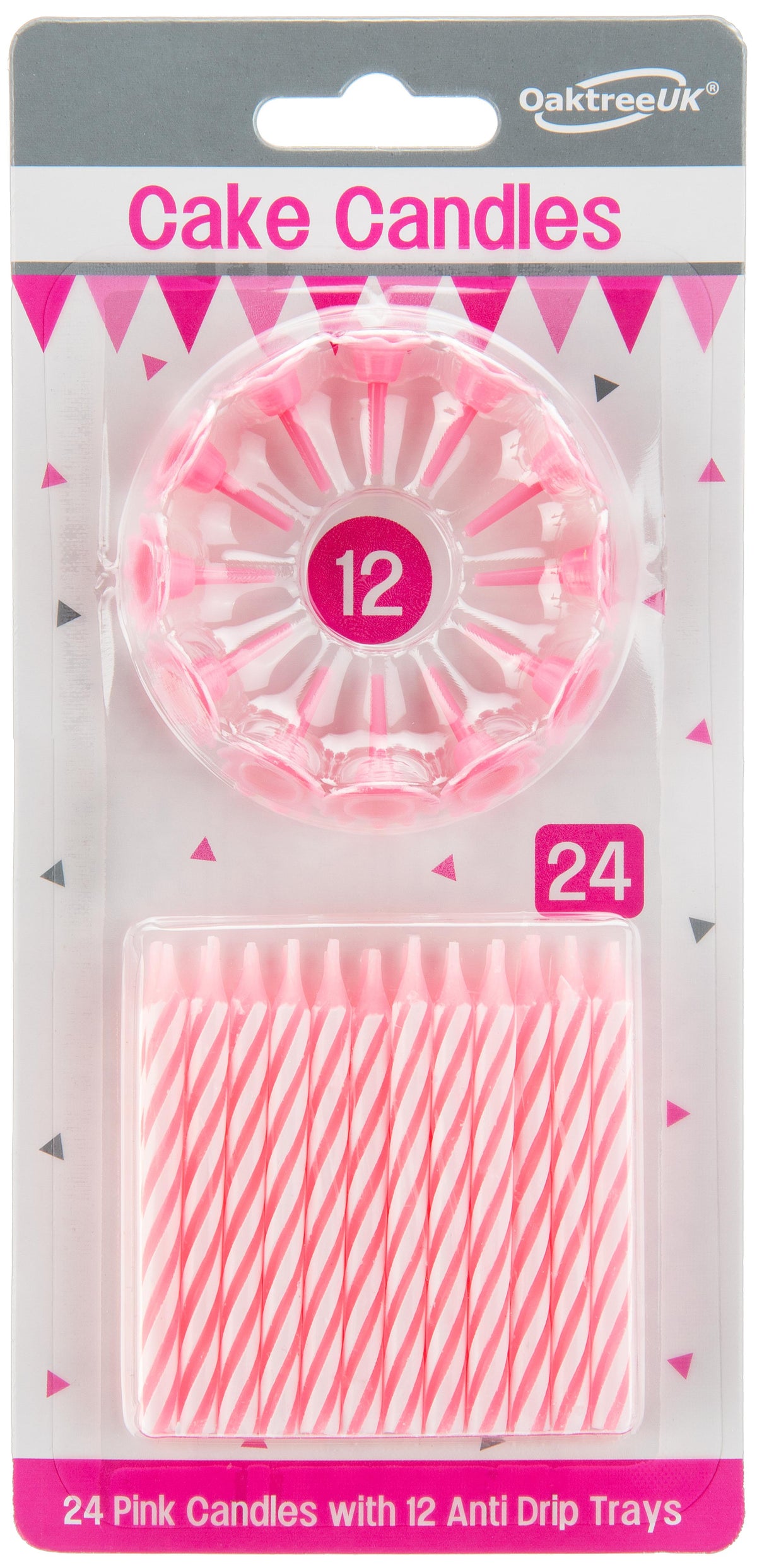 Spiral Cake Candles Pink 24 Candles and 12 Holders