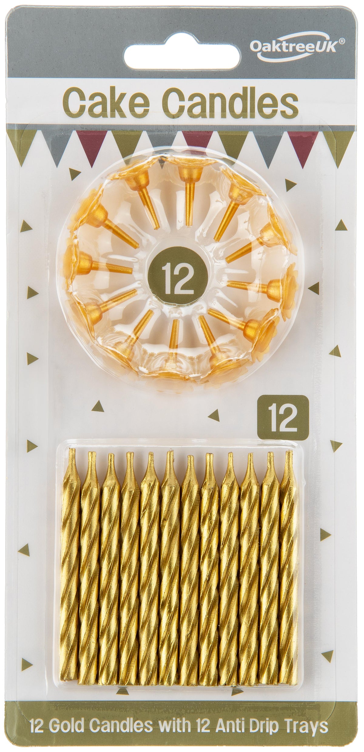 Spiral Cake Candles Metallic Gold 12 Candles and 12 Holders