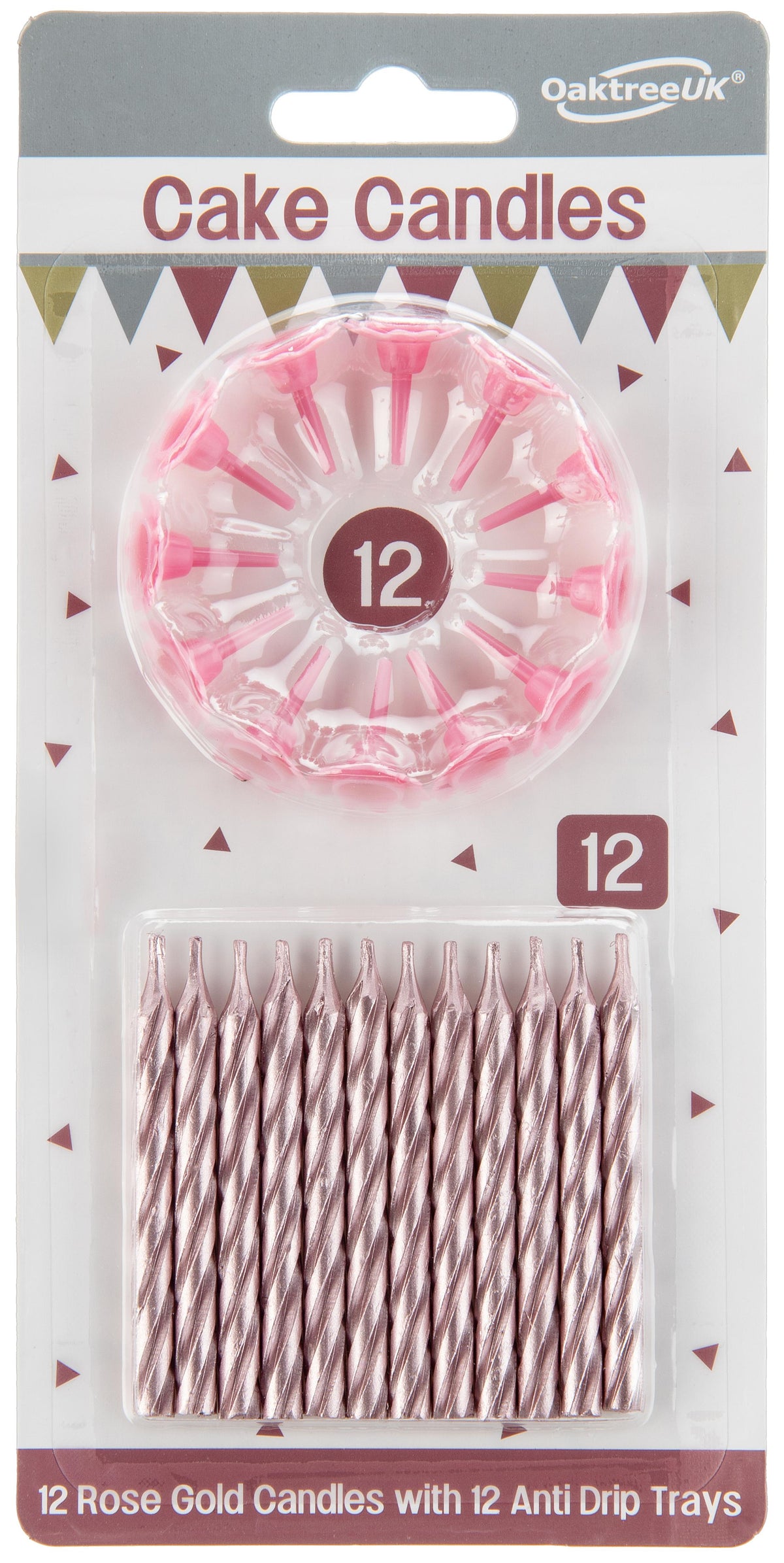 Spiral Cake Candles Metallic Rose Gold 12 Candles and 12 Holders