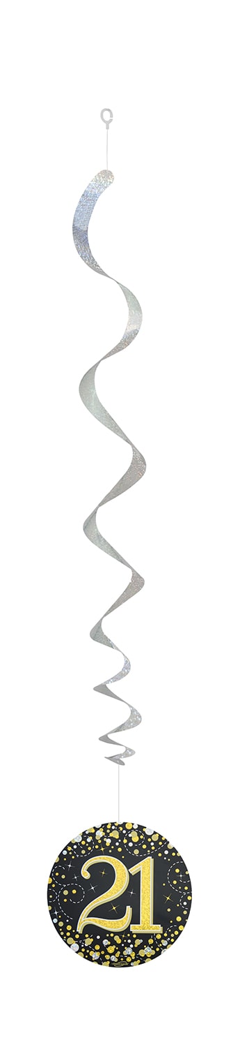 Sparkling Fizz Hanging Swirls 21st Black / Gold - 6pk