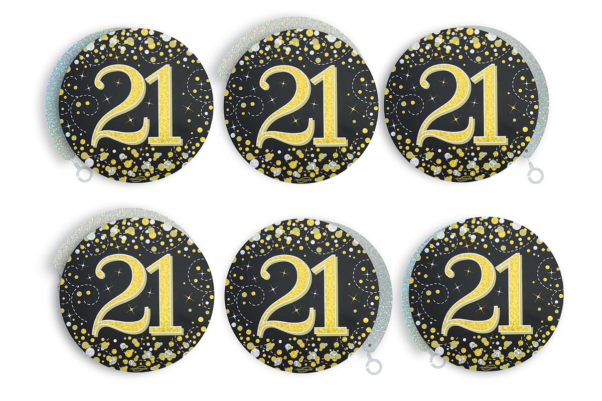 Sparkling Fizz Hanging Swirls 21st Black / Gold - 6pk
