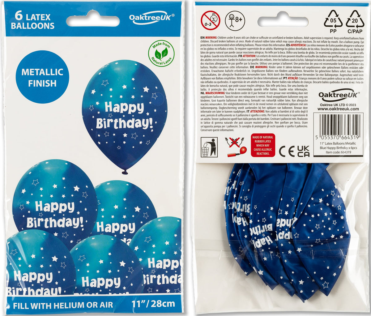 11inch Latex Balloons Stars Metallic Blue Happy Birthday x 6pcs