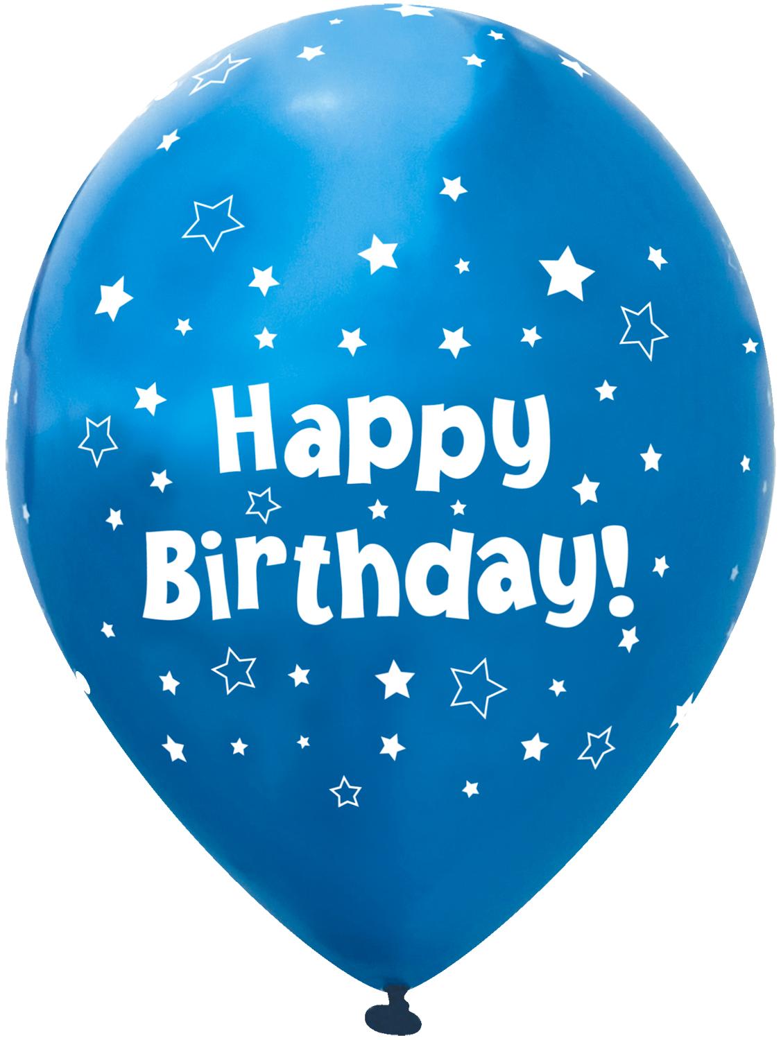 11inch Latex Balloons Stars Metallic Blue Happy Birthday x 6pcs