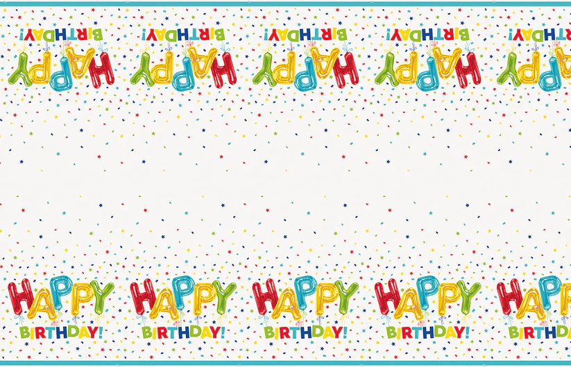 Happy Balloon Birthday Rectangular Plastic Table Cover - Each