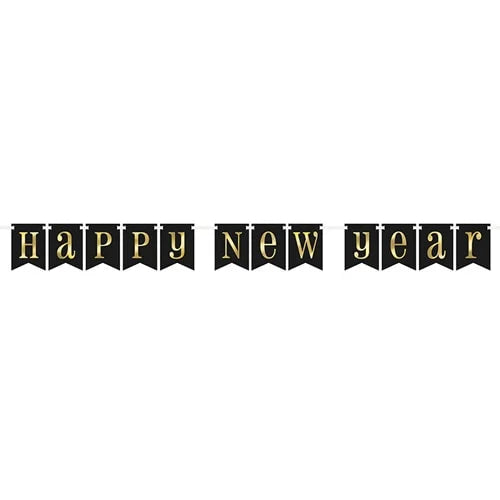 Happy New Year Black & Gold Banner - 7ft Long