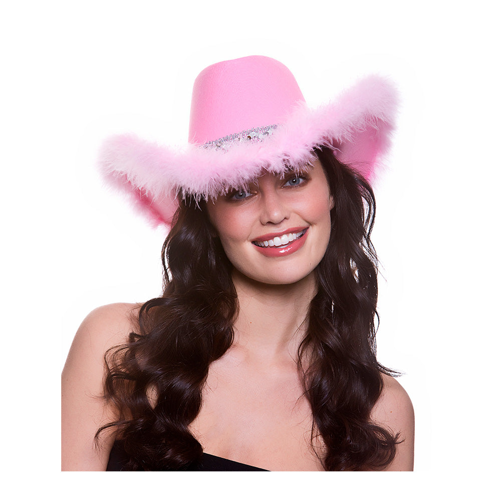 Texan Cowgirl Hat - Baby Pink with Sequins & Marabou