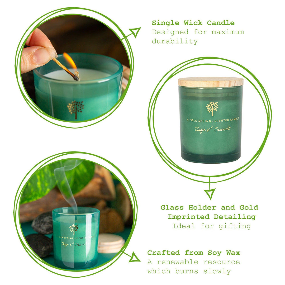 130g Sage & Seasalt Soy Wax Scented Candle Nicola Spring
