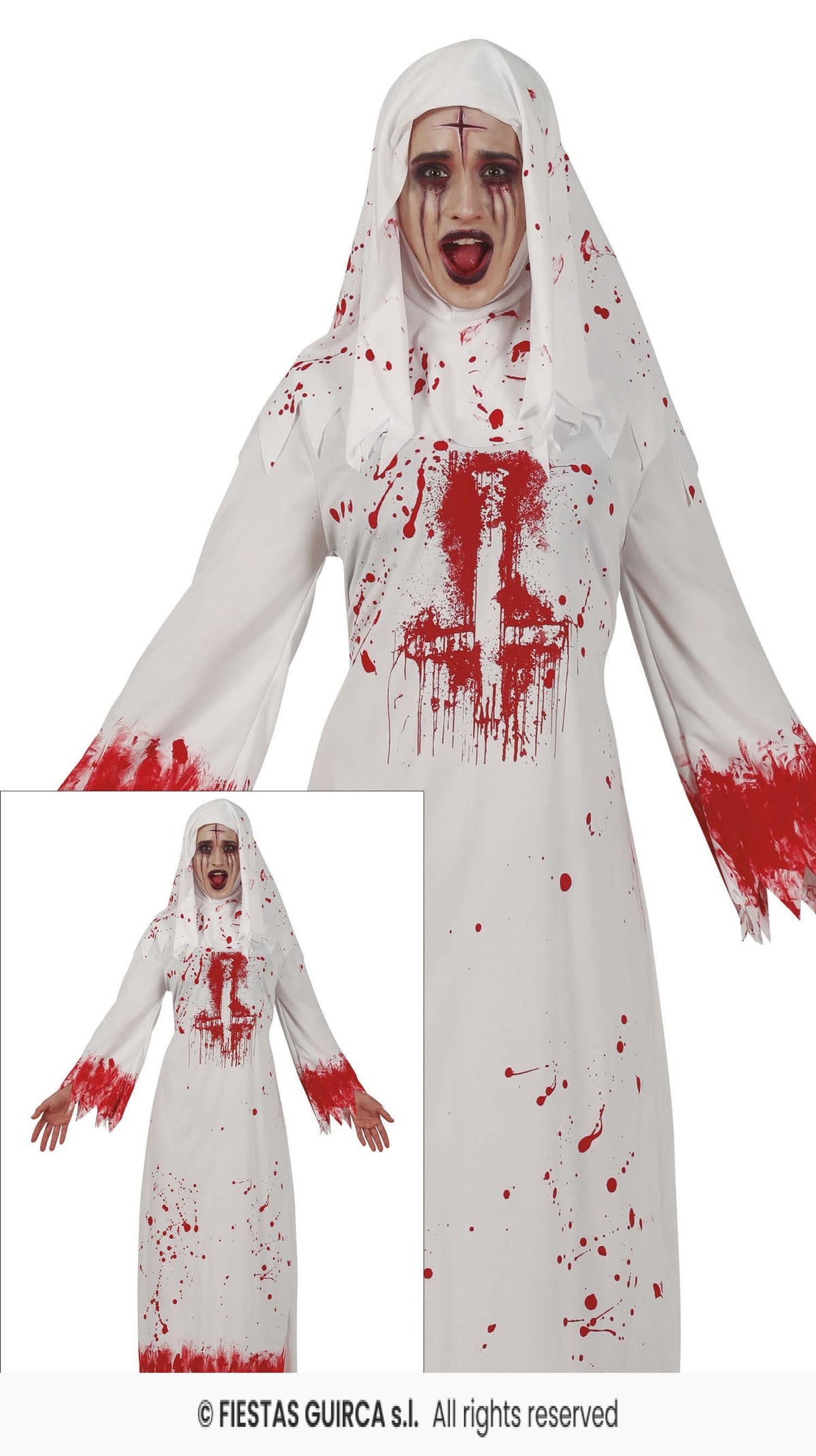 Bloody Nun White & Blood Splattered Costume