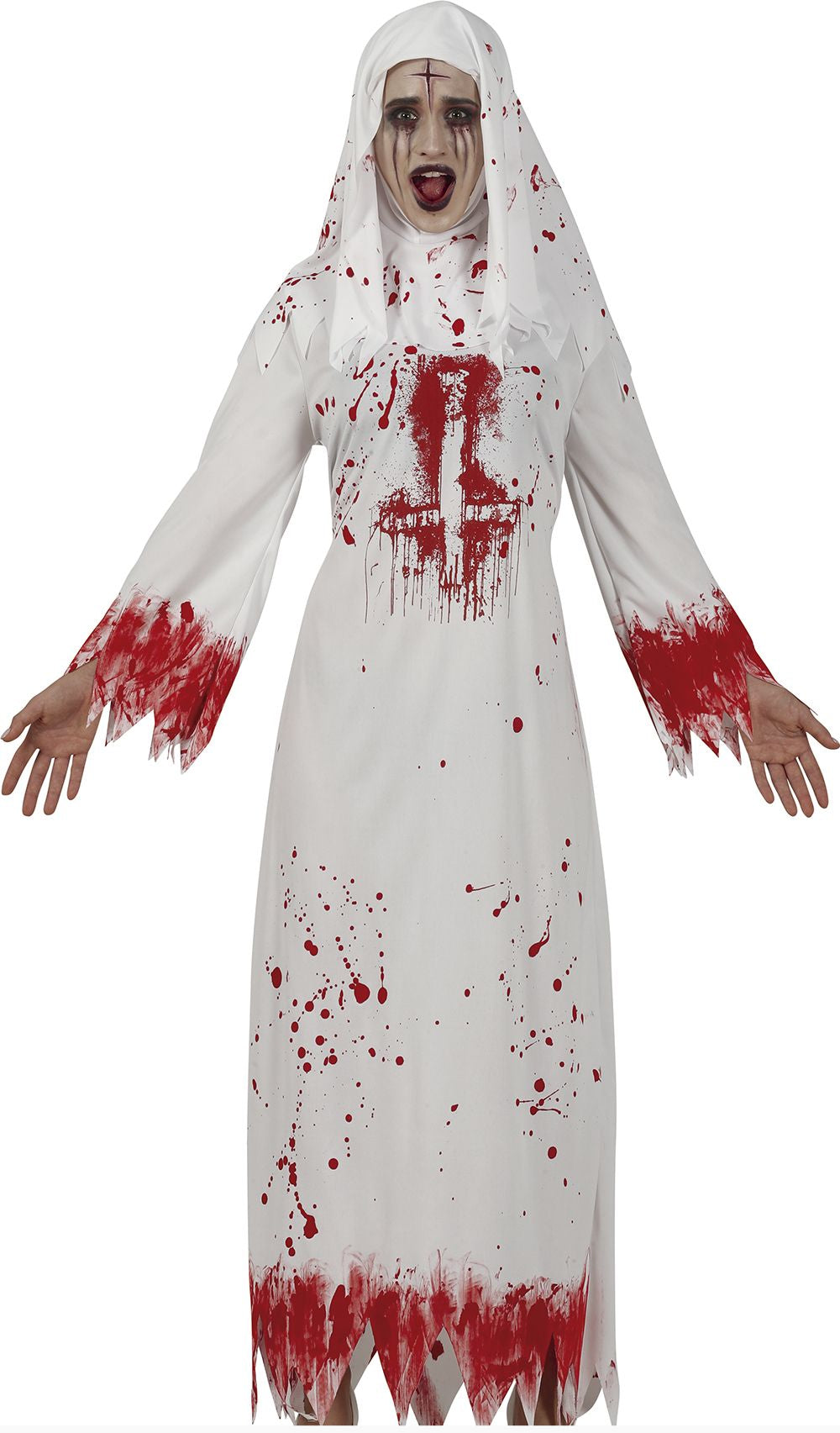 Bloody Nun White & Blood Splattered Costume