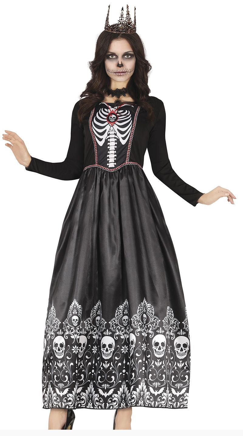 Royal Skeleton Ladies Black Dress with Skull & Bone Print