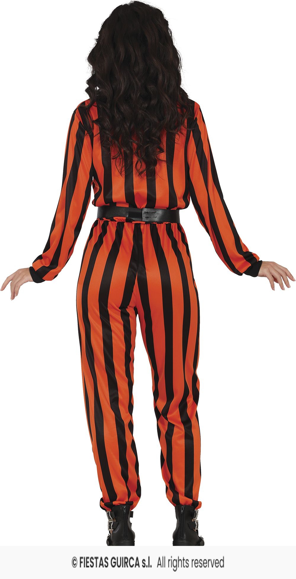 Ladies Striped Orange & Black Harlequin Prisoner Costume
