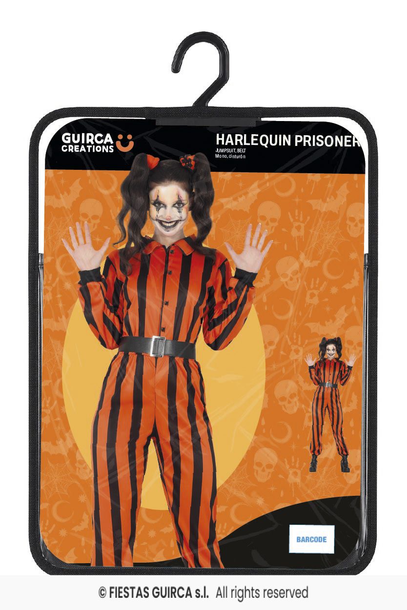 Ladies Striped Orange & Black Harlequin Prisoner Costume