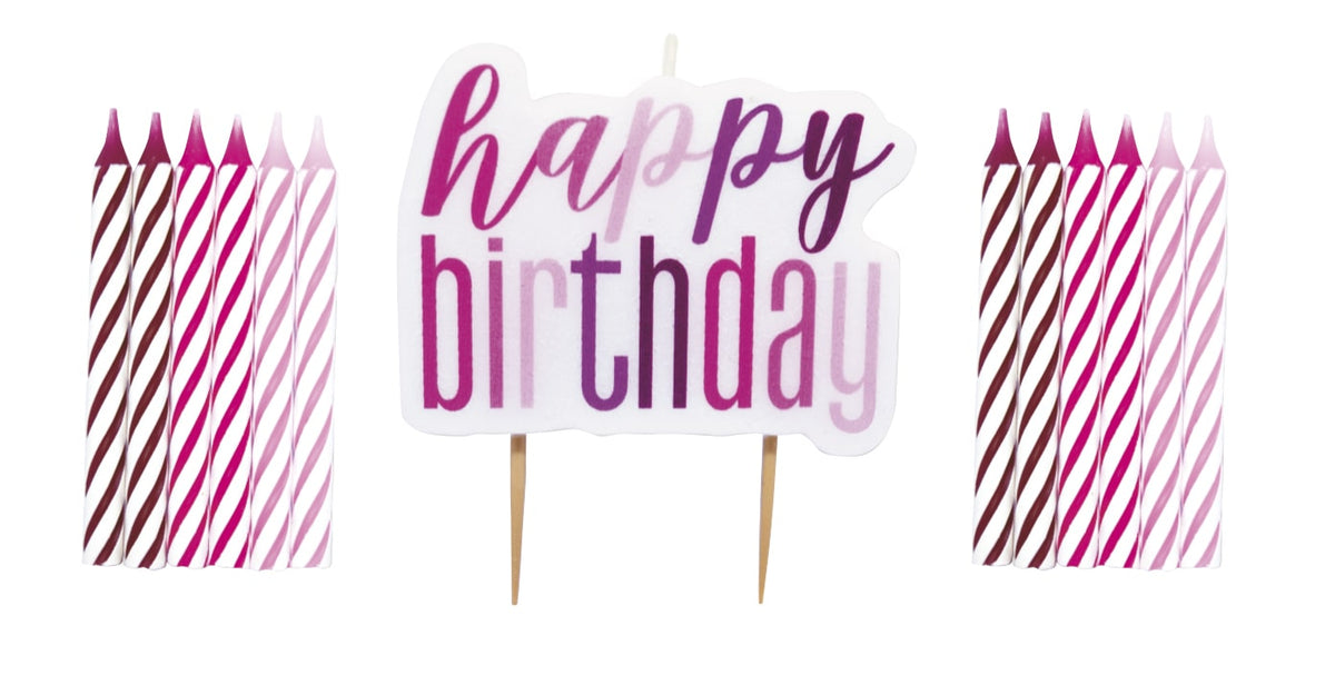 Pink Glitz Birthday Candle Set - 13 Pieces