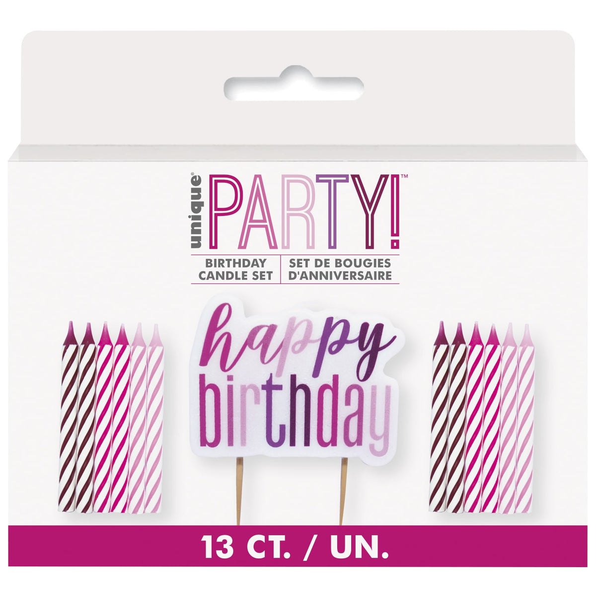 Pink Glitz Birthday Candle Set - 13 Pieces