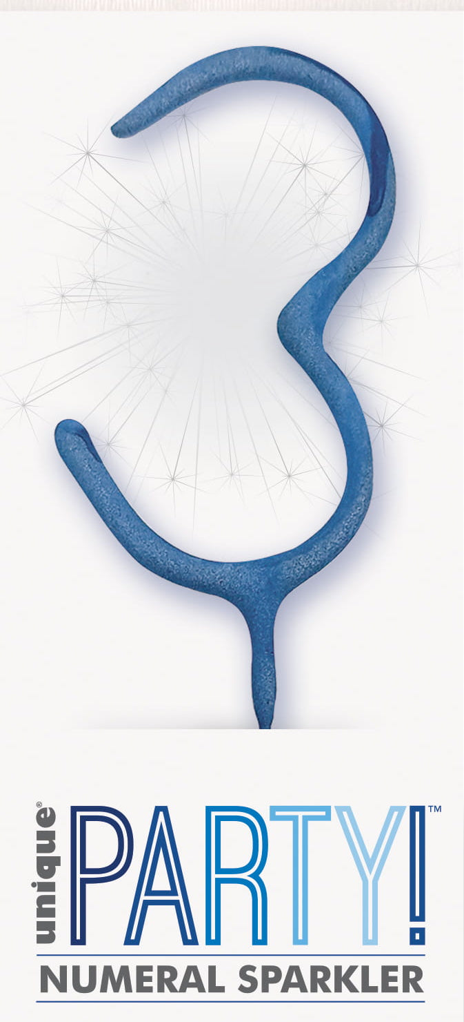 7" Blue Glitz Number Cake & Cupcake Sparklers