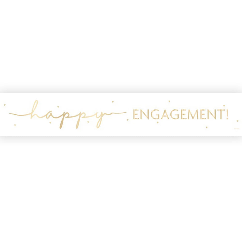 Happy Engagement Gold & White Foil Banner - 9ft Long