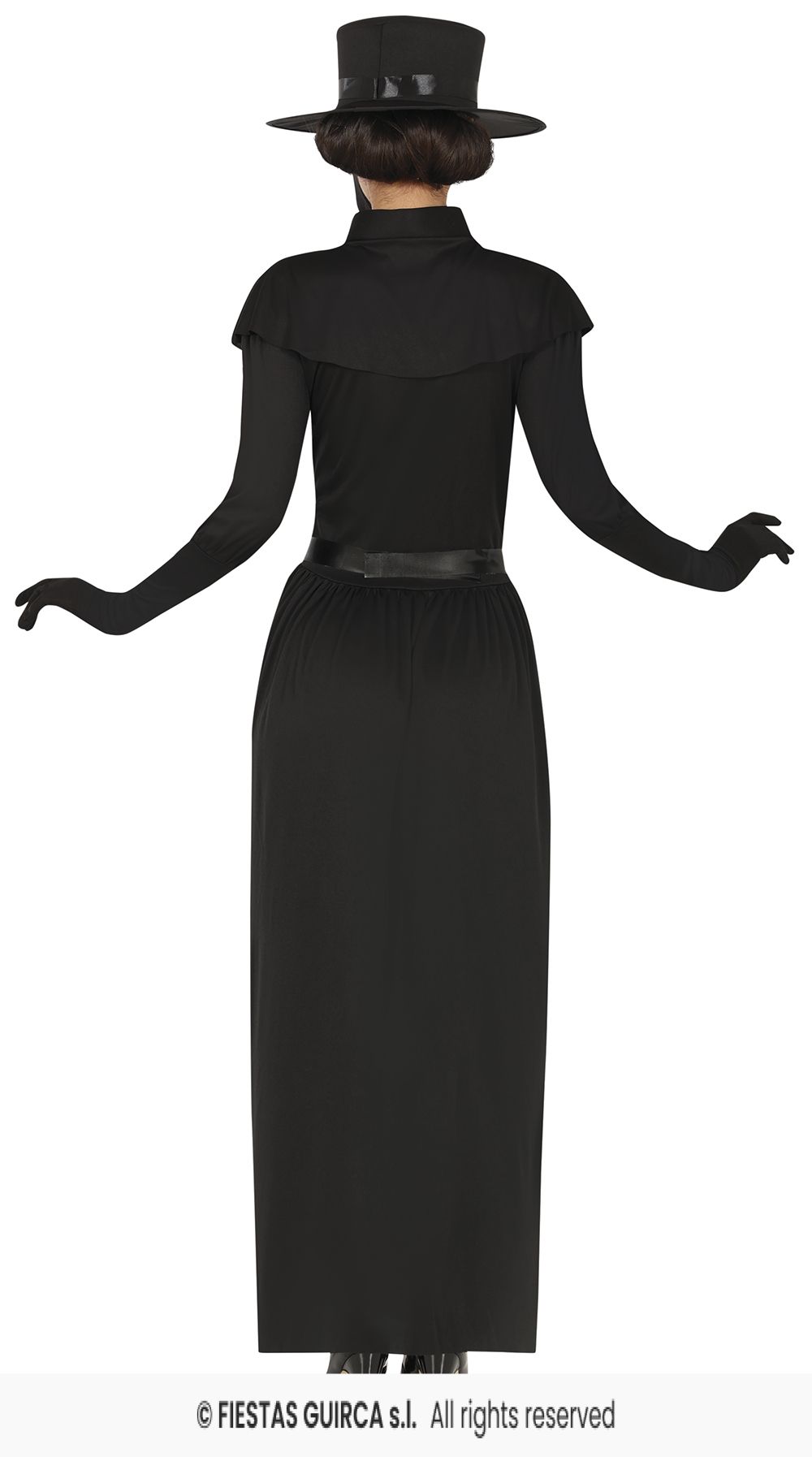 Ladies Black Plague Dress with Belt, Hat & Mask