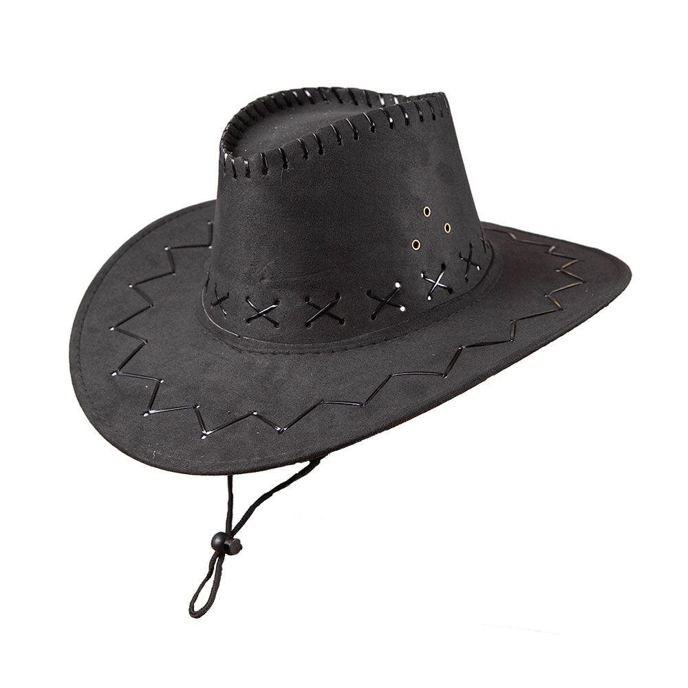 Stitched Suede Cowboy Hat - Black