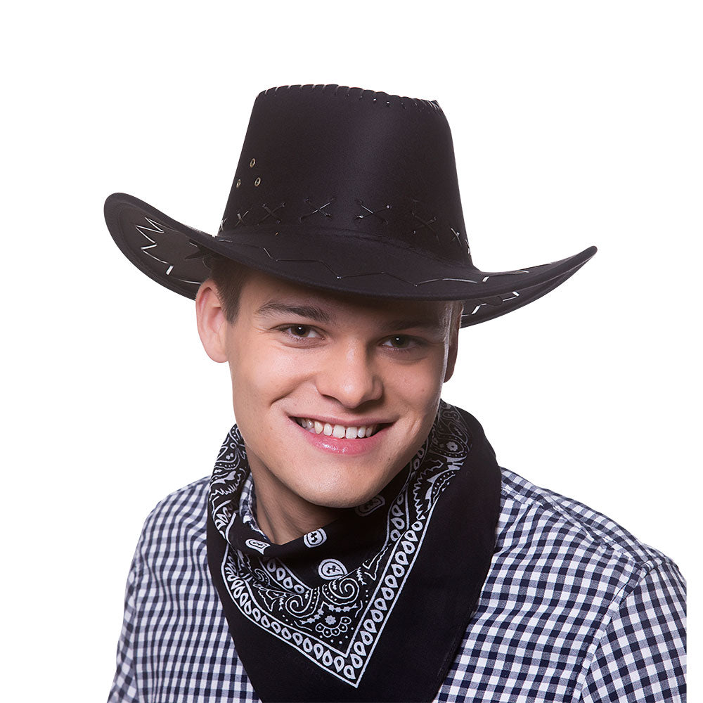 Stitched Suede Cowboy Hat - Black