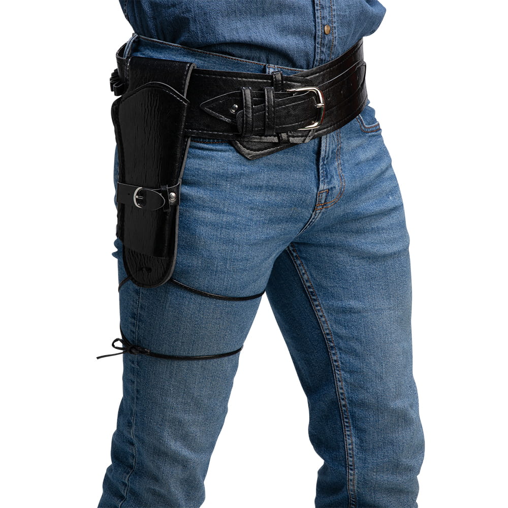 Deluxe Authentic Double Western Wandering Gunman Belt & Holster - Black
