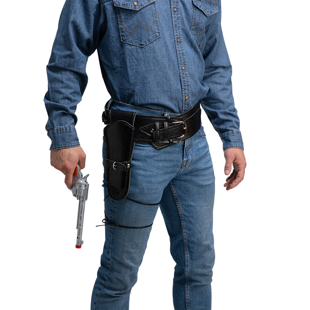 Deluxe Authentic Double Western Wandering Gunman Belt & Holster - Black