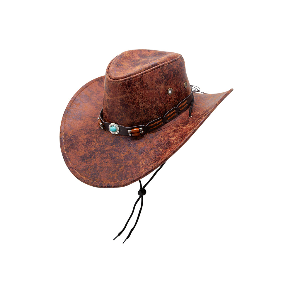 Wild Outback Cowboy Hat Brown Stressed Faux Leather Look