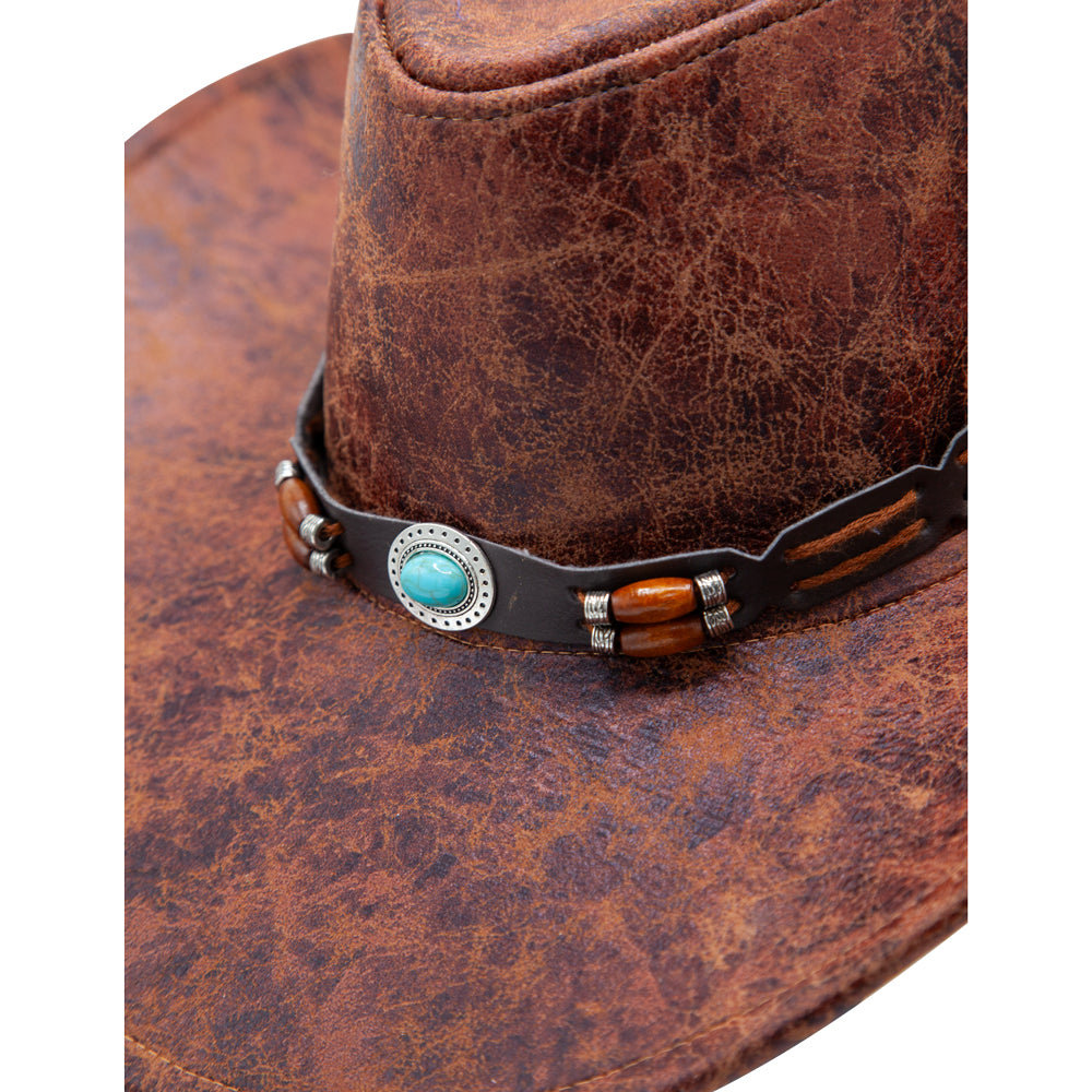 Wild Outback Cowboy Hat Brown Stressed Faux Leather Look
